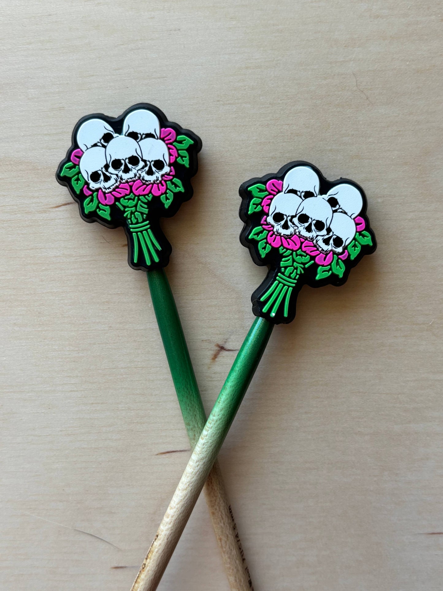 Skull Flowers Halloween Knitting Point Protectors