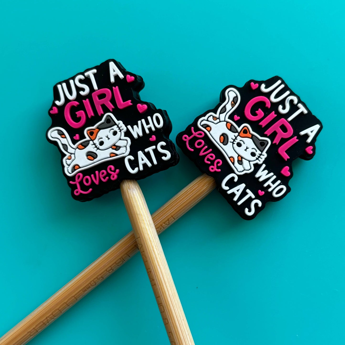 Girl Who Loves Cats Knitting Needle Point Protectors