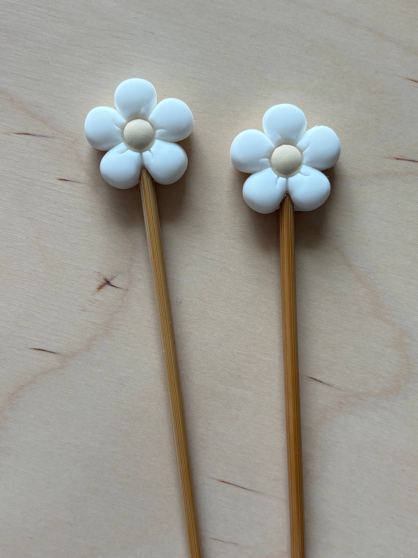 White Puffy Flower Knitting Point Protectors Stitch Stopper