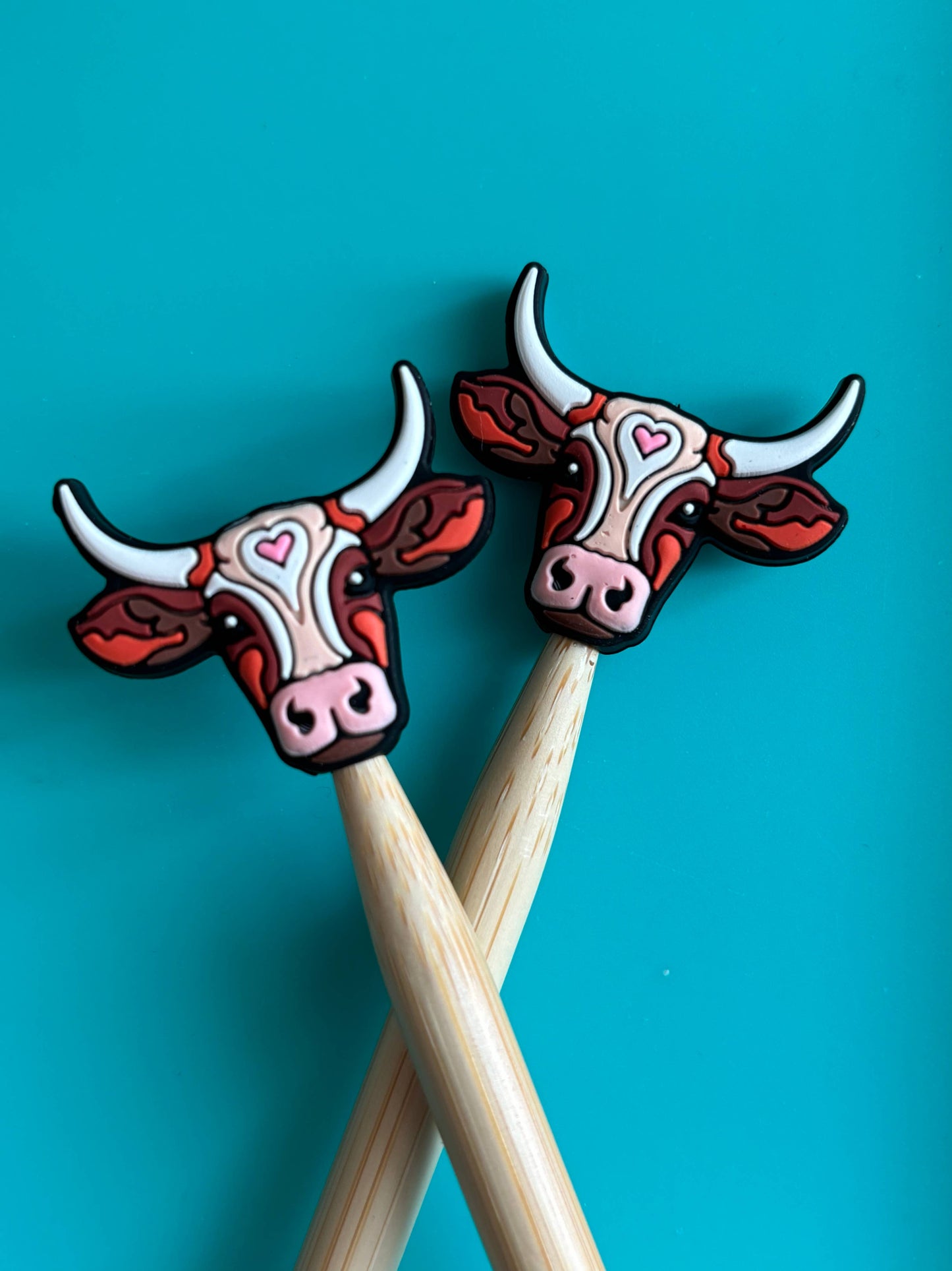 Knitting Needle Point Protectors Longhorn Heart Bull Western