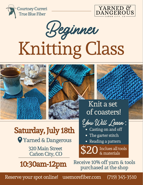 Beginner Knit with Courtney, July 18, 10:30AM to 12PM
