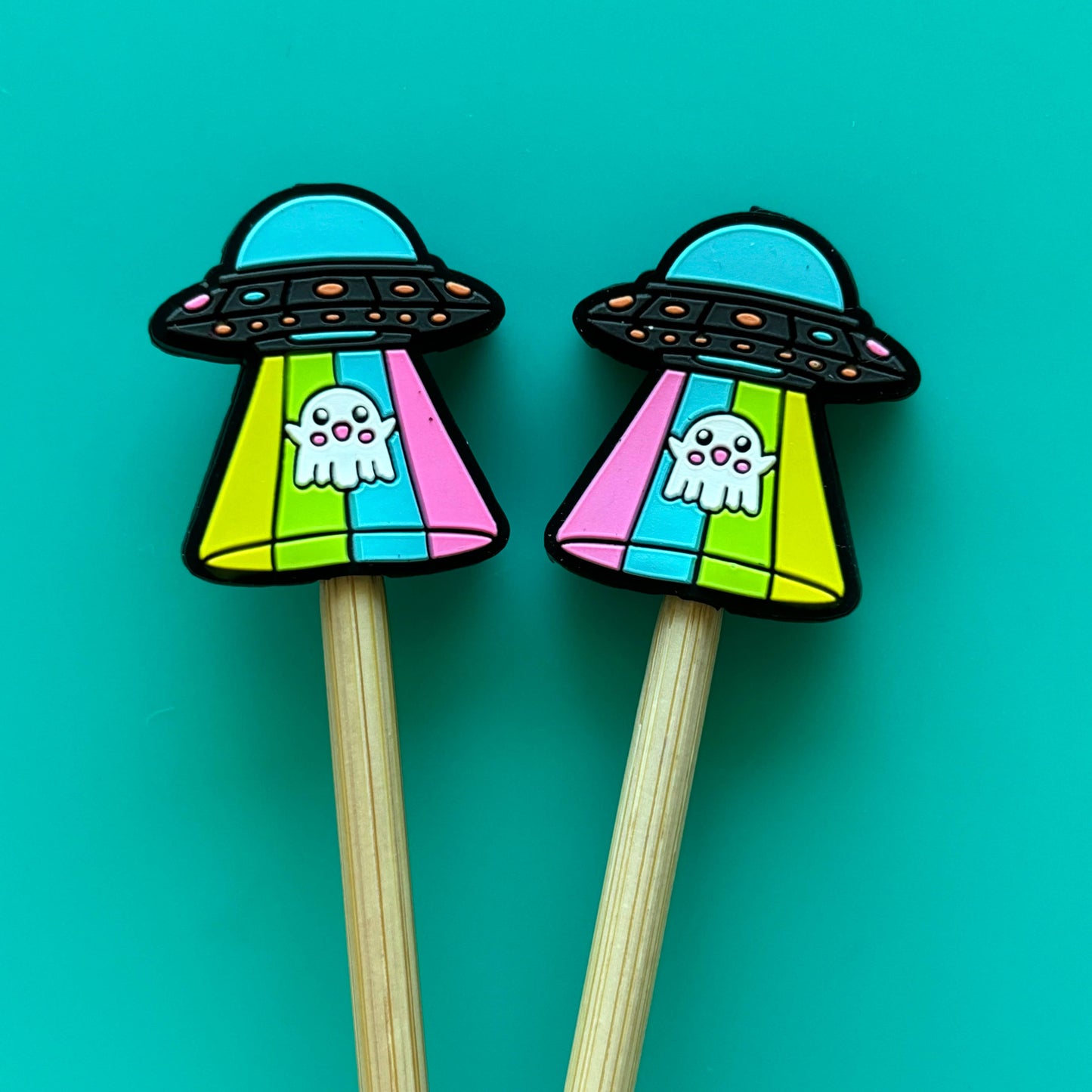 Knitting Needle Point Protectors Ghost UFO Rainbow