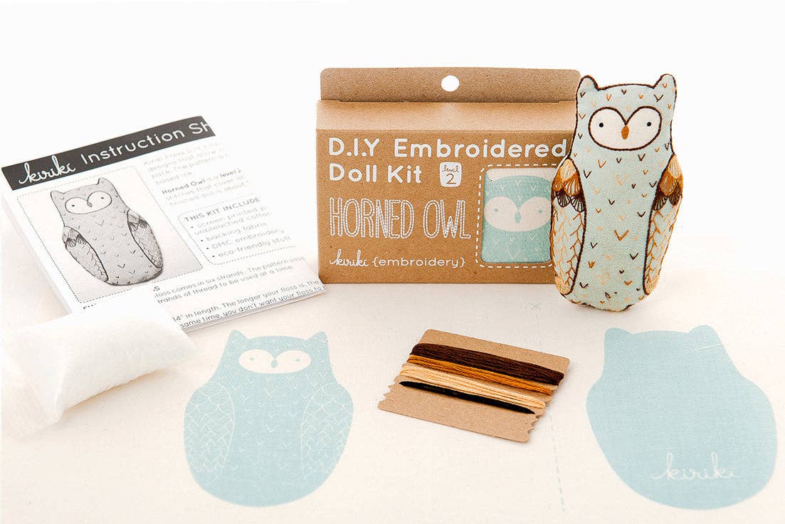 Horned Owl - Embroidery Kit by Kiriki Press