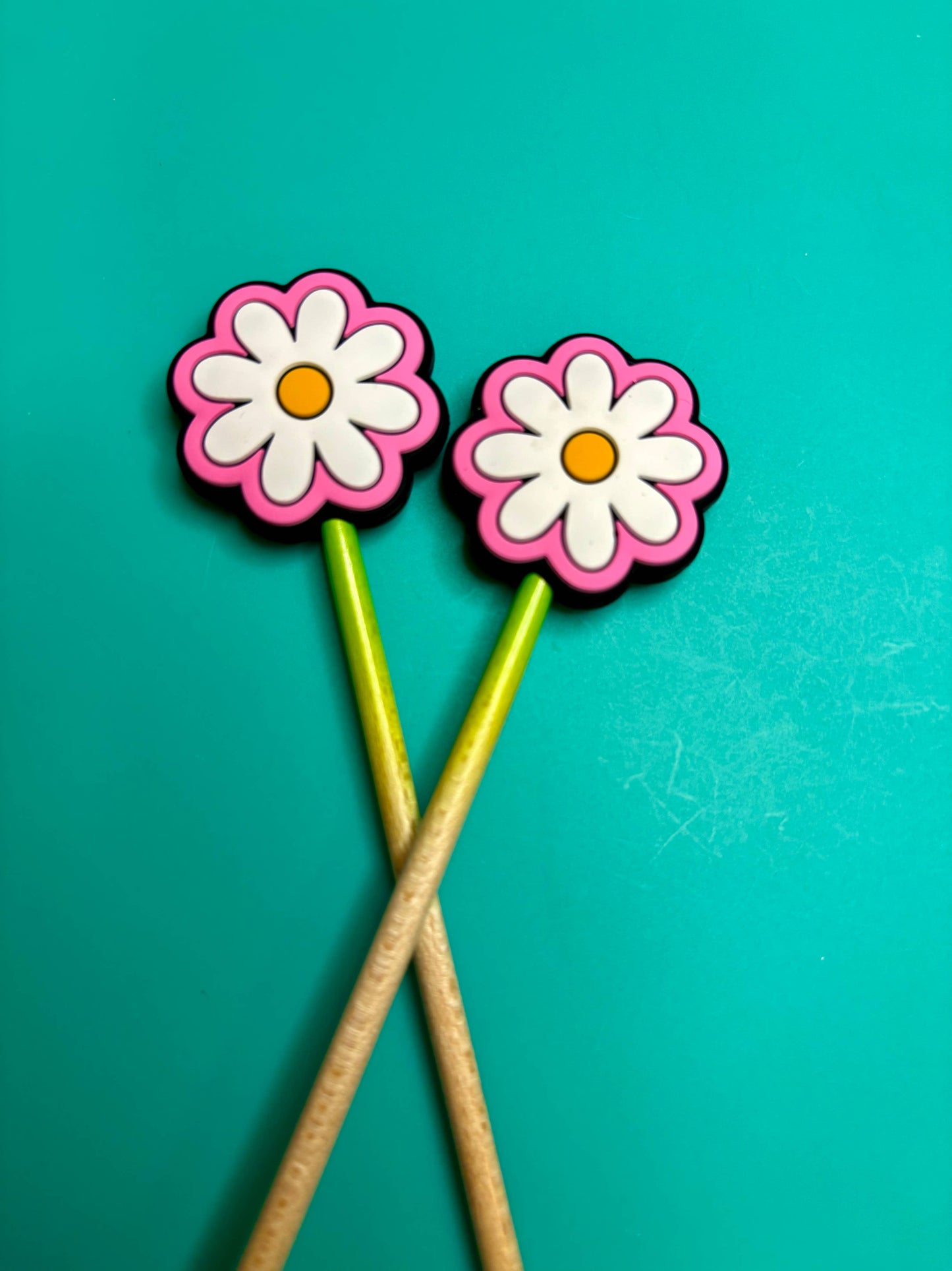 Knitting Needle Point Protectors pink white daisy Y2K 90s