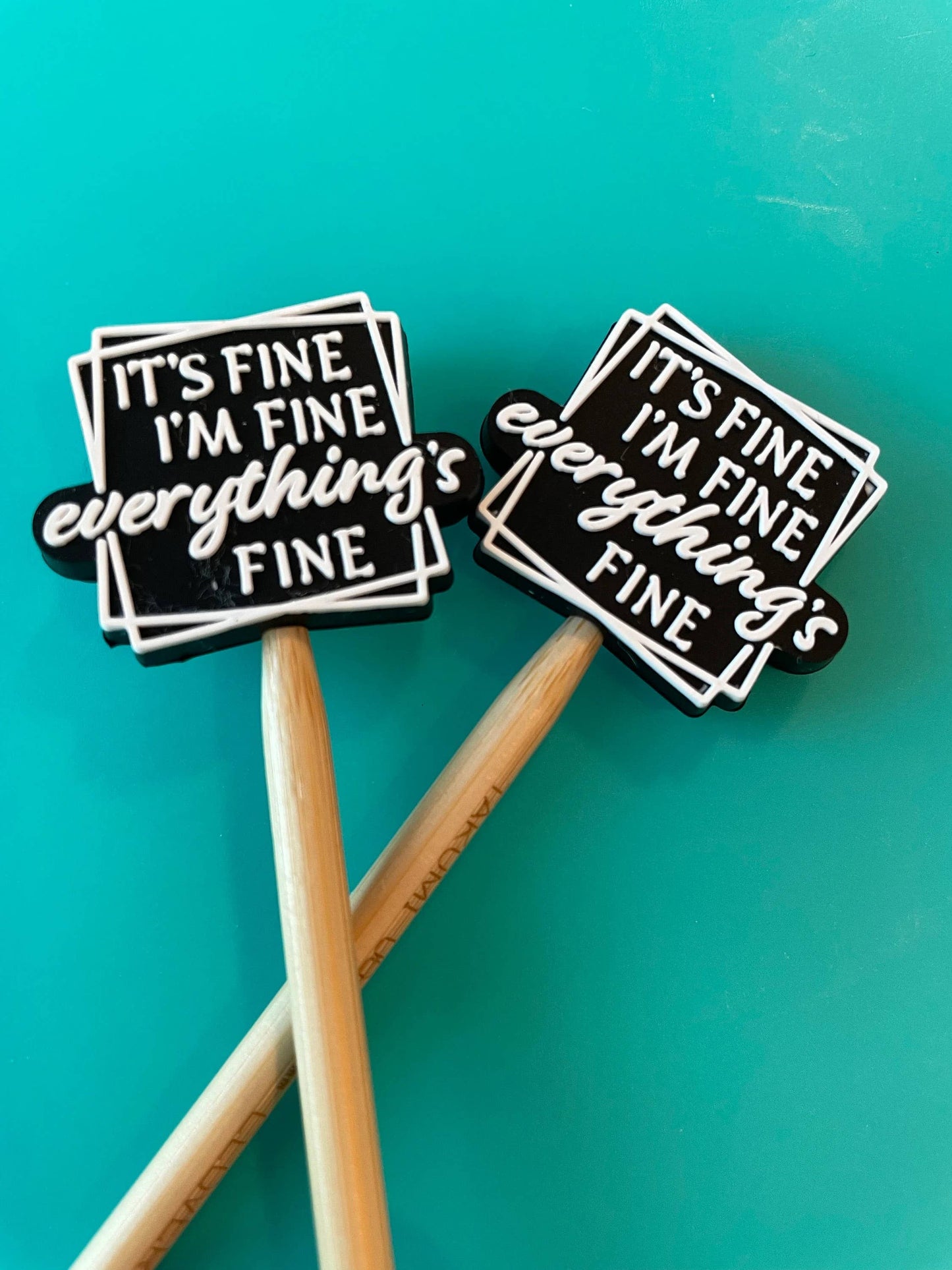 Knitting needle point protectors - This is fine B&W text