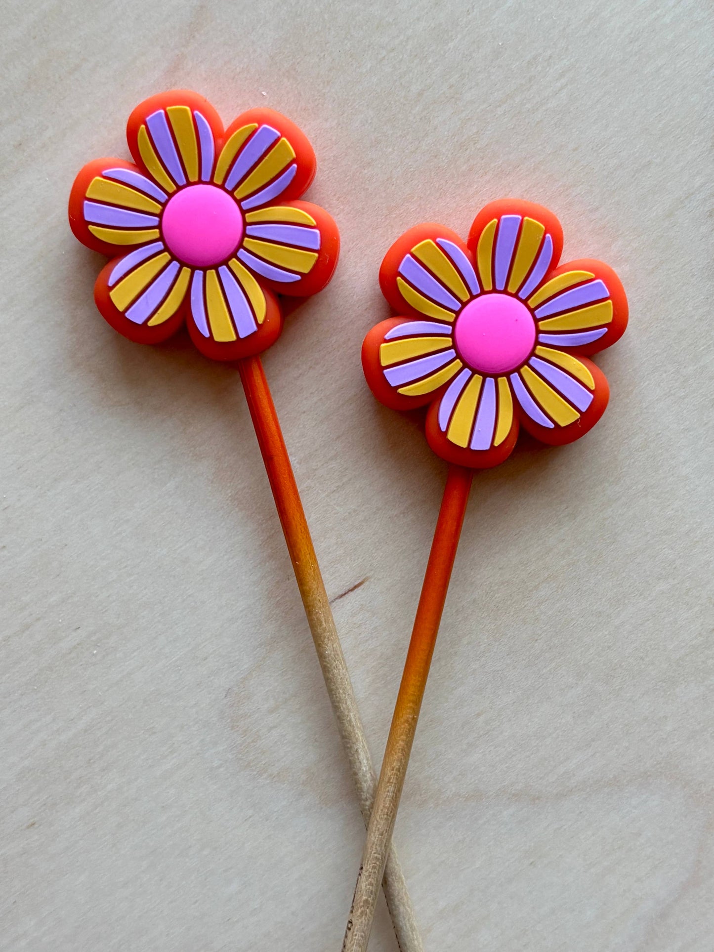 Knitting Point Protectors Retro Flower Hot Pink Orange Purpl
