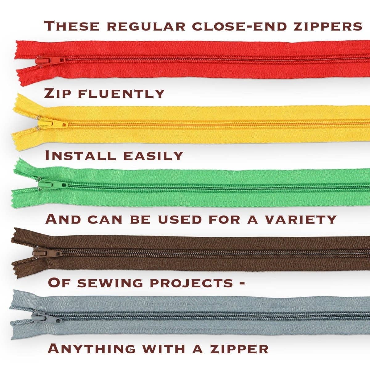Zipper Sets - 44 pcs/box - 22 colors - Small 8in