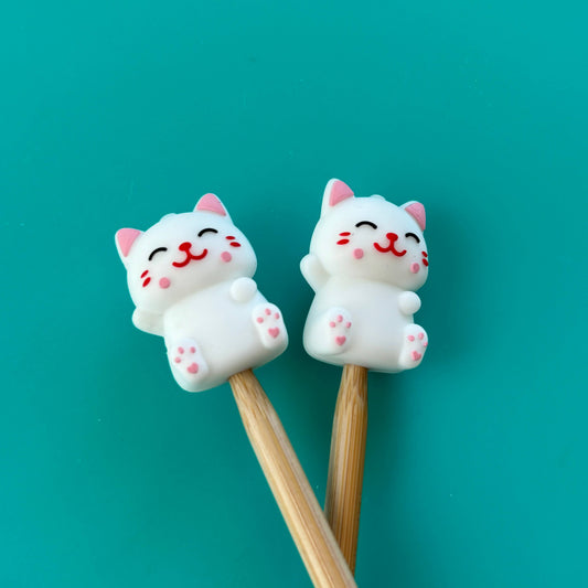 Knitting Needle Point Protectors 3D White Cat Pets Animals