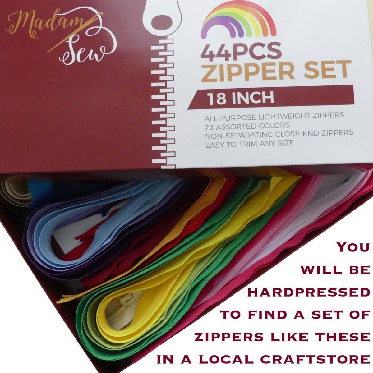 Zipper Sets - 44 pcs/box - 22 colors - Large 18in