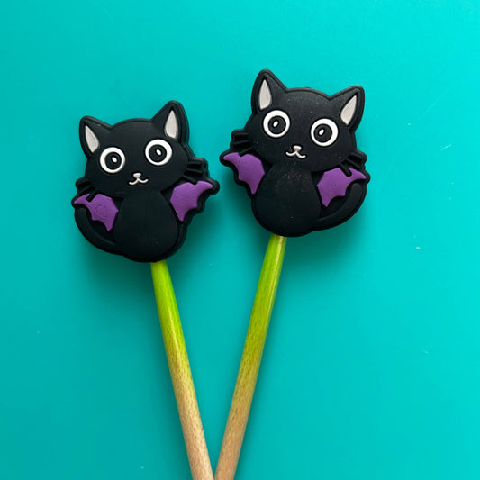 Knitting Needle Point Protectors Black Cat Bat Halloween