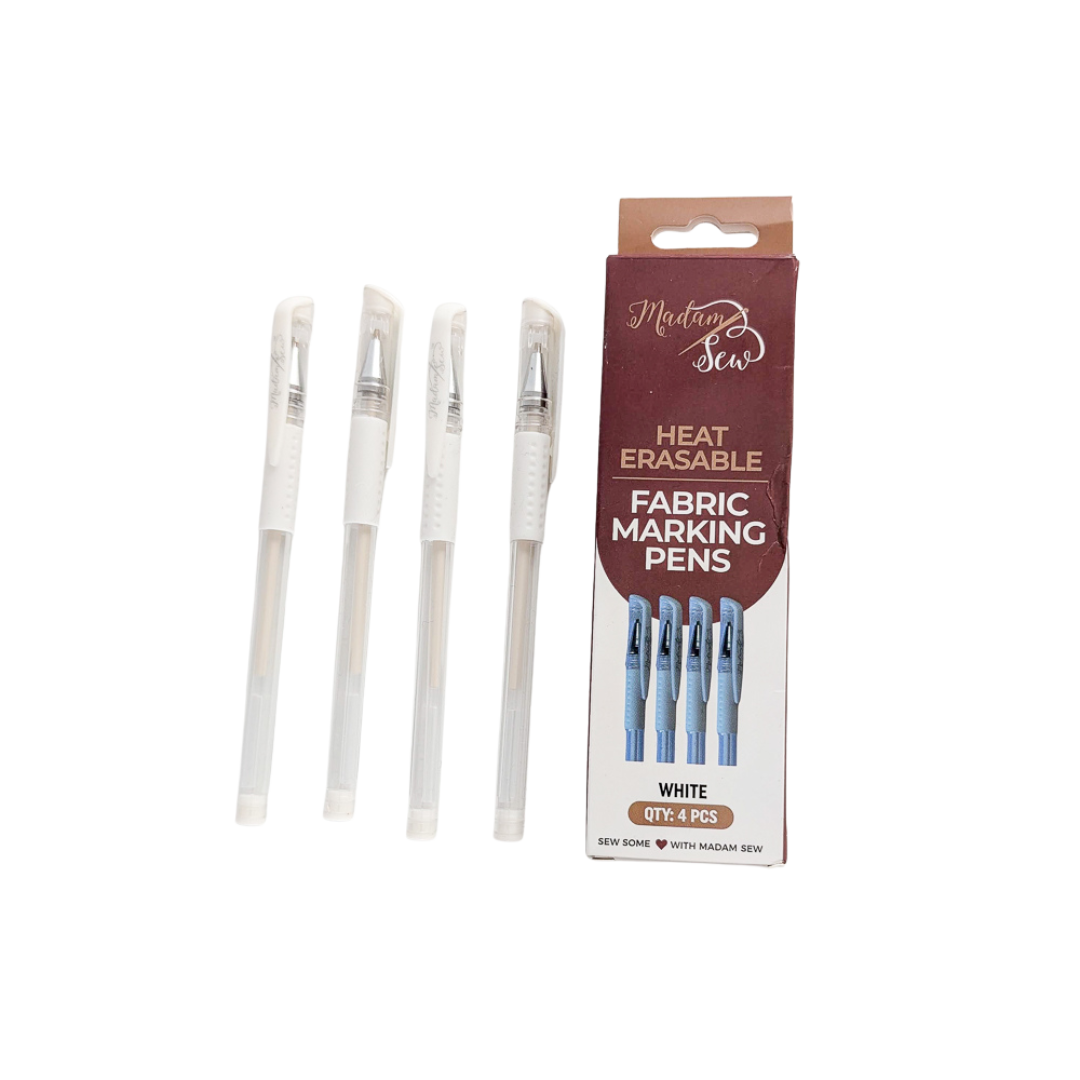 Madam Sew White Heat Erasable Fabric Marking Pens – 4 Pack