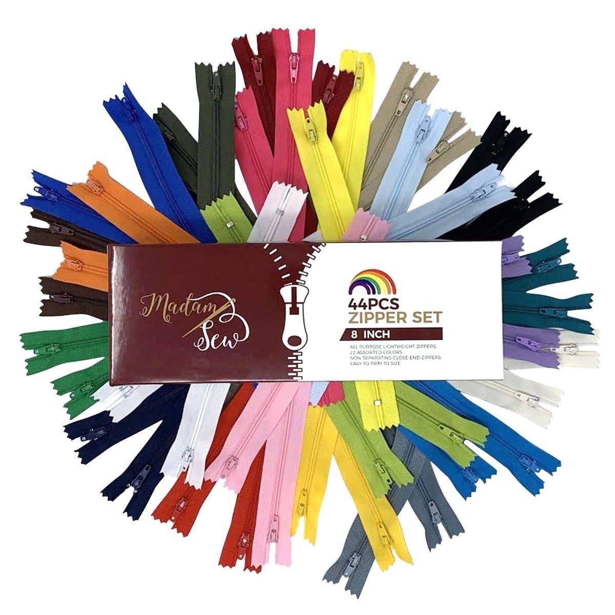 Zipper Sets - 44 pcs/box - 22 colors - Small 8in